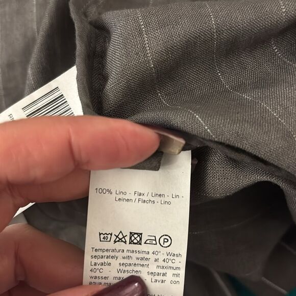 120% lino Striped Gray open front linen Cardigan, L - Picture 12 of 12